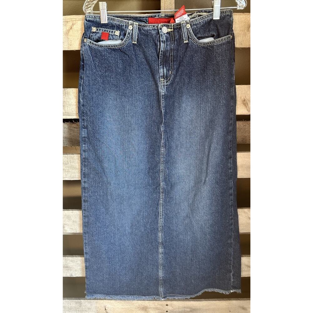 Y2K Bongo Long Denim Skirt Medium Wash Size 9 Back Slit 100% Cotton